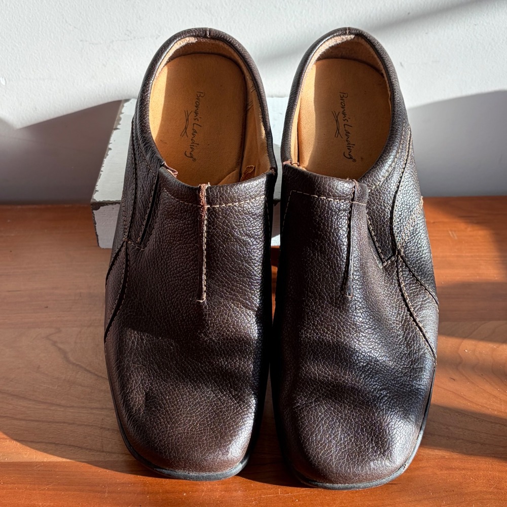 Browns‎ Landing Amy Dark Brown Leather Mules Clogs Shoes Womens 8M FL423-26